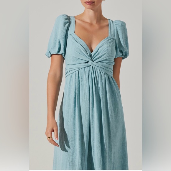 ASTR the Label Tie Back Puff Sleeve Midi Dress - Teal - Size Medium - Picture 4 of 9
